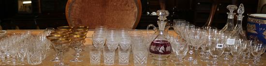 Quantity of cut and engraved decanters and wine glasses